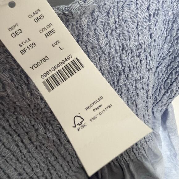 J. Crew Womens Smocked Midi Dress Large Baby Blue Linen Cotton Blend Summer - Picture 6 of 12